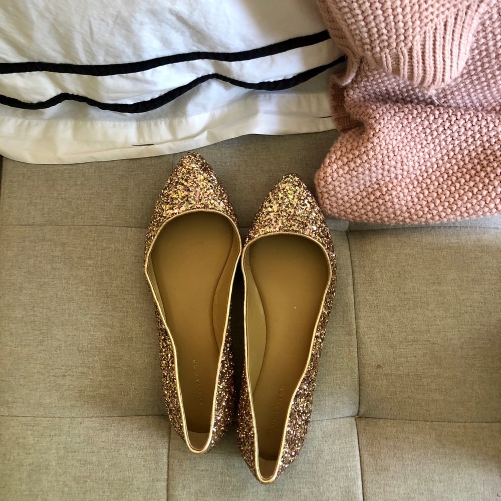 Ann Taylor Rose Gold Glitter Ballet Flats